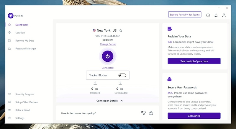Choose server in PureVPN